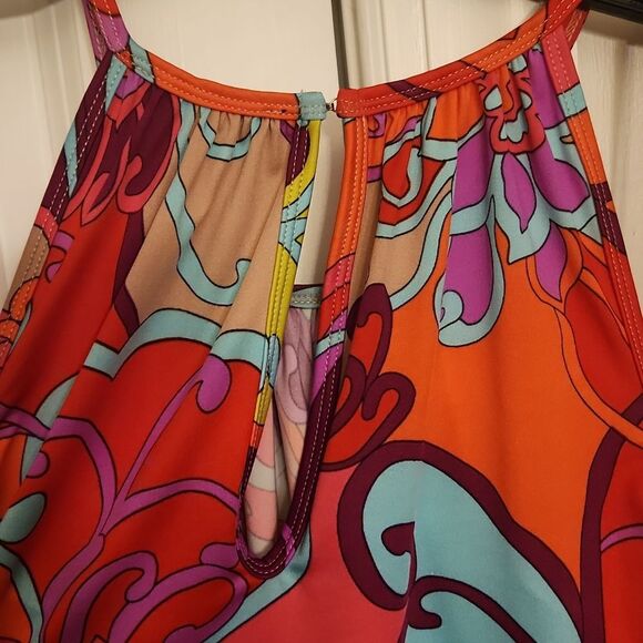 Trina by Trina Turk Floral Multicolor Cutout Sleeves Dress Size XL - Picture 8 of 9